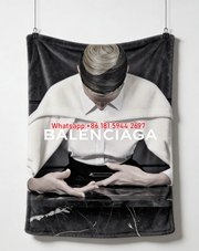 Balenciaga Monochrome Print Flannel Sofa Throw Blanket BA178
